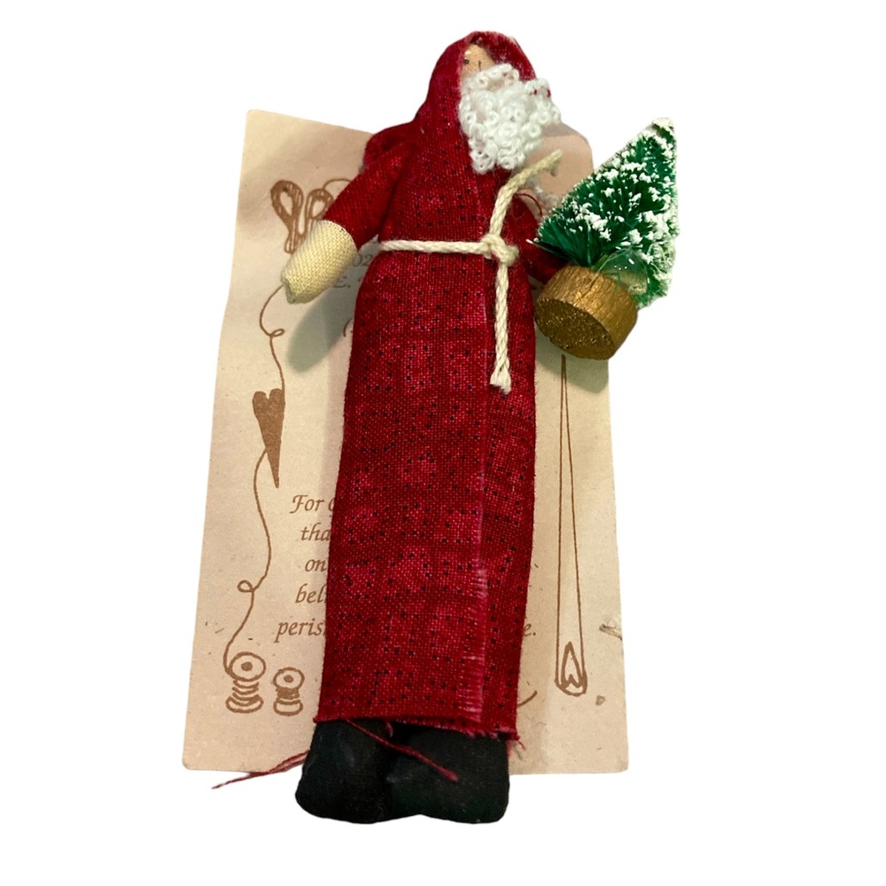 Santa Pin Red Robe Holding Tree Father Christmas Saint Nicholas Handmade Brooch